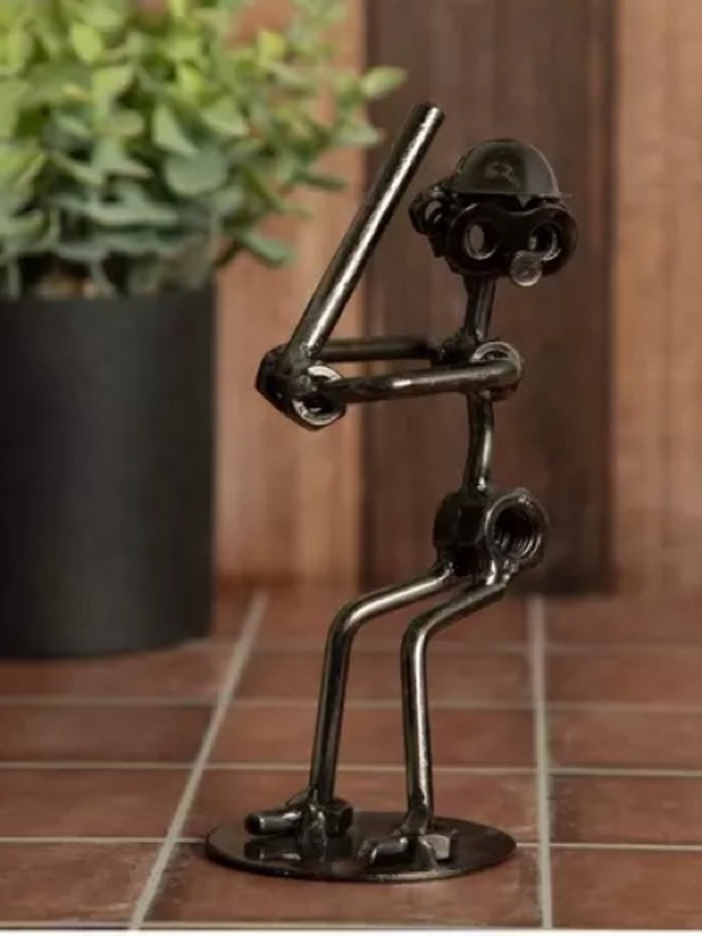 Nuts & Bolts Metal Baseball Player Sculpture